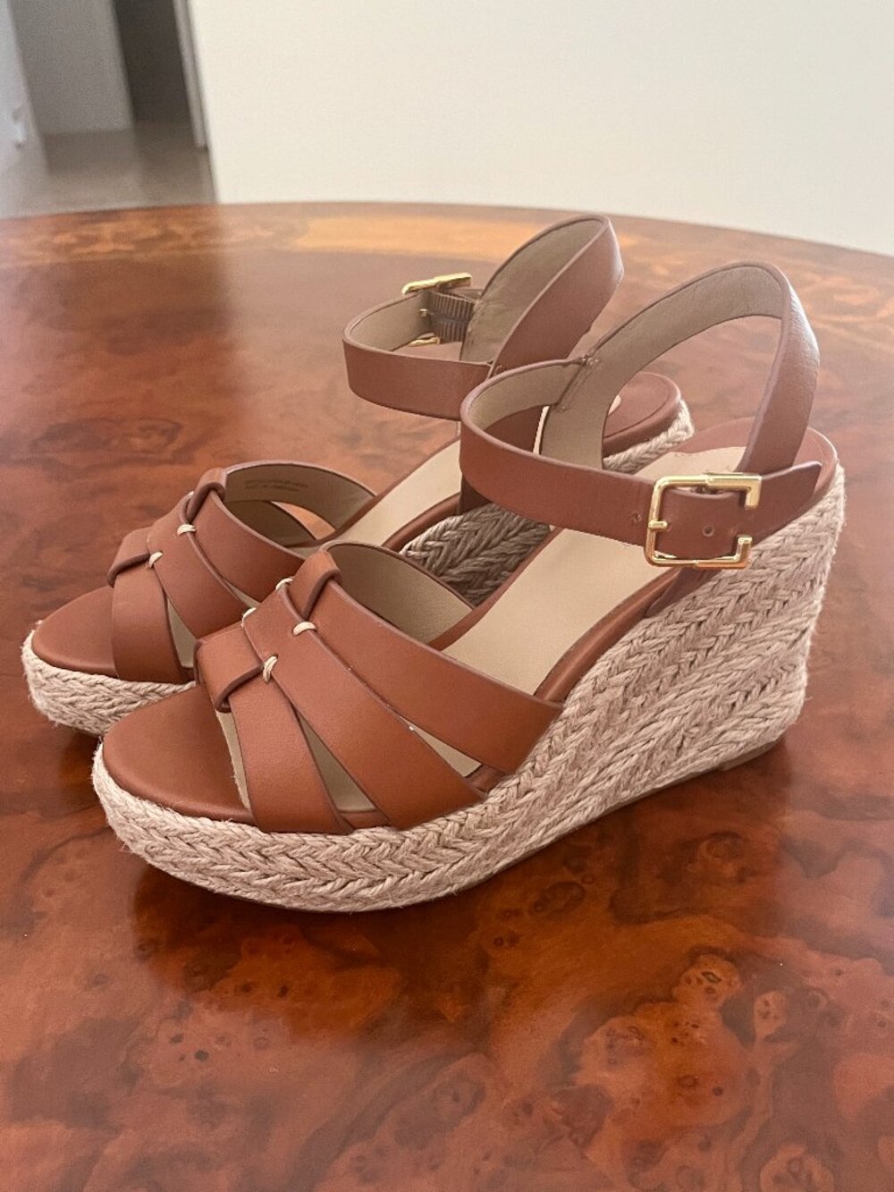 Lauren Ralph Lauren Soffia Calfskin Brown Espadrille Wedges Size 6